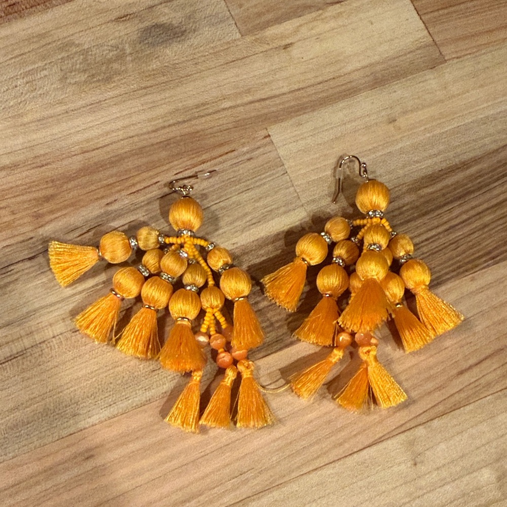 kate spade Bright Yellow Tassel Bead Earrings. NEVER WORN.